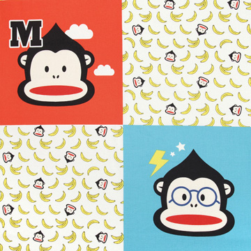 [코튼프린트] 몽키2 프린트 커트지 110cm x 75cm - 오렌지블루 (개)