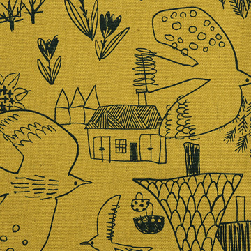 [코스모] 북유럽의 숲 85202 01 린넨 옥스포드 프린트원단 - 머스터드 (1/2Yd)