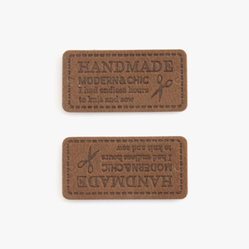 [장식부자재] 핸드메이드 가위 가죽라벨 2개 1SET - 브라운 (set)