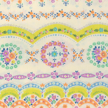 [세븐베리] 스프링 가든 플라워 앤 리본 보더 셔팅 프린트원단 - 레몬 (1/2Yd)