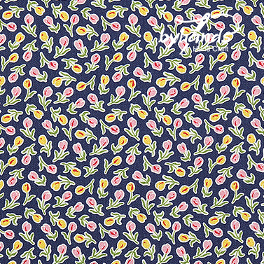 [바이핸즈] DTP 튤립 피드색 컬러 프린트원단 - 네이비 (1/2Yd)