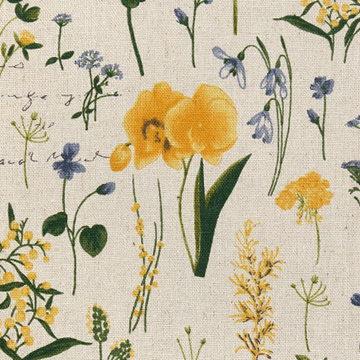 [국산린넨] 대폭 수채화 린넨 프린트원단 - 옐로우 (1/2Yd)