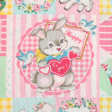 [퀼트게이트] 디어 리틀 월드 해피 애니멀 11 시팅 프린트원단 - 핑크 (1/2Yd)