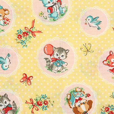 [퀼트게이트] 디어 리틀 월드 해피 애니멀 13 시팅 프린트원단 - 옐로우 (1/2Yd)