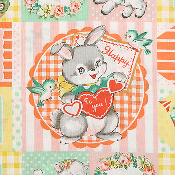 [퀼트게이트] 디어 리틀 월드 해피 애니멀 11 시팅 프린트원단 - 오렌지 (1/2Yd)