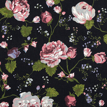 [국산린넨] 대폭 그레이스 로즈 린넨 프린트원단 - 네이비 (1/2Yd)