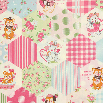 [유와] 마츠야마 아츠코 돌 돌 애니멀 헥사곤 셔팅 프린트원단 - 핑크 (1/4yd) (D02)AT801896-B (개)