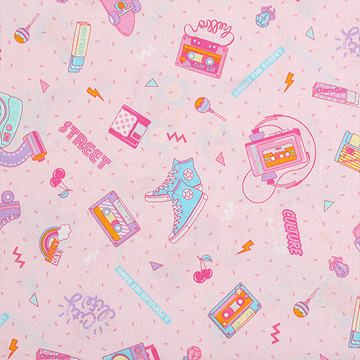 [코스모] 80s 레트로 시팅 프린트원단 - 핑크 (1/2Yd)