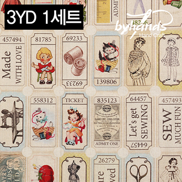 [바이핸즈] 대폭 DTP 빈티지 라벨 하프 린넨 프린트원단 3YD 1SET - 내츄럴 (EYCD-03) (개)
