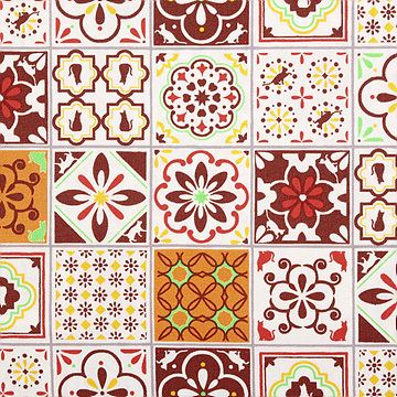 [코카] 모로칸 캣 타일 캣 옥스포드 프린트원단 - 오렌지 (1/2Yd)