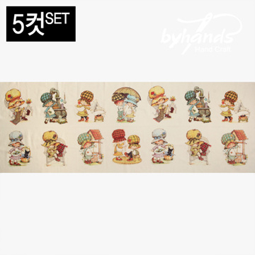 [바이핸즈] 대폭 DTP 빈티지 보니 보넷 하프 린넨 프린트 커트지 148cm x 50cm 5컷 1SET - 내츄럴 (EYCD-04) (개)