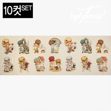 [바이핸즈] 대폭 DTP 빈티지 보니 보넷 하프 린넨 프린트 커트지 148cm x 50cm 10컷 1SET - 내츄럴 (EYCD-04) (개)