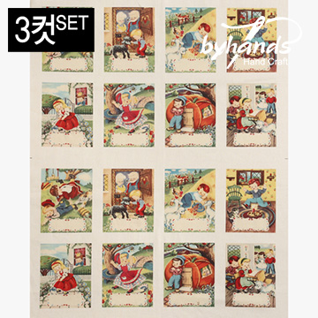 [바이핸즈] DTP 빈티지 마더스 이니셜 하프 린넨 프린트 커트지 49cm x 58cm 3컷 1세트 (EYCD-12) (개)