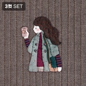 [바이핸즈] DTP 옥스포드 대폭 커피소녀 아플리케 입체프린트 커트지 (EYCD-23) - 3컷 1세트 (개)