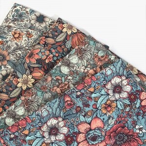 [바이핸즈] DTP 옥스포드 히피 플라워 원단- D1 ☆ (1/2Yd)