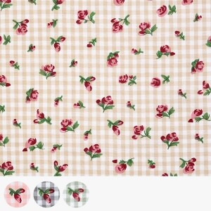 [수입원단] 빈티지 체크 로즈 코튼프린트원단 7000-1 ☆ (1/2Yd)