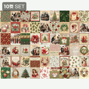 크리스마스 빈티지 패턴 커트지 110cm x 80cm - 10CUT 1세트 (개)