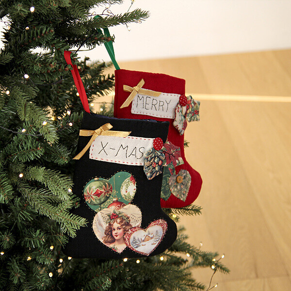 [바이핸즈] 퀼트패키지 소품 - 크리스마스 양말 (2개 세트)