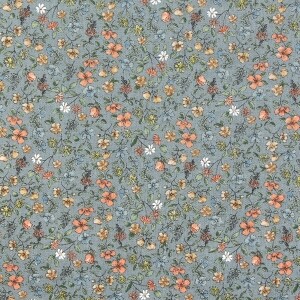 [국산린넨] 대폭 스칼렛플라워 린넨 프린트원단 - 블루 (1/2Yd)