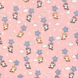 [국산린넨] 대폭 해피퍼피 린넨 프린트원단 - 핑크 (1/2Yd)