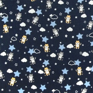 [국산린넨] 대폭 해피퍼피 린넨 프린트원단 - 곤색 (1/2Yd)