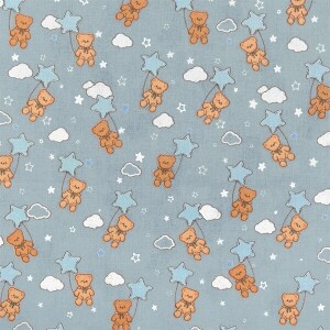 [코튼프린트] 대폭 스타베어 프린트원단 - 블루 (1/2Yd)