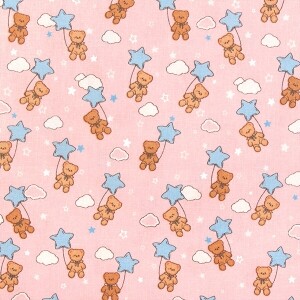 [코튼프린트] 대폭 스타베어 프린트원단 - 핑크 (1/2Yd)