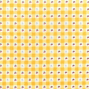 [코튼프린트] 대폭 체크앤체리 프린트원단 - 옐로우 (1/2Yd)