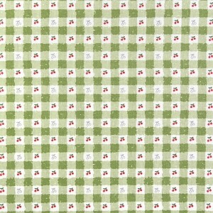 [코튼프린트] 대폭 체크앤체리 프린트원단 - 그린 (1/2Yd)