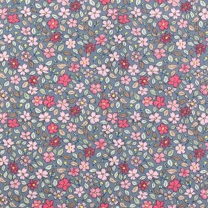 [코튼프린트] 대폭 샤론플라워 프린트원단 - 블루 (1/2Yd)