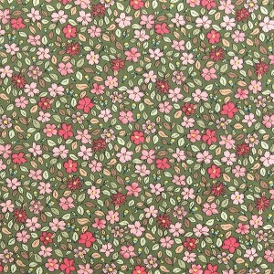 [코튼프린트] 대폭 샤론플라워 프린트원단 - 그린 (1/2Yd)