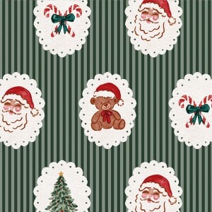 DTP 코튼 크리스마스 도일리 스트라이프 원단 (그린) L (EYPD-D78) (1/2Yd)