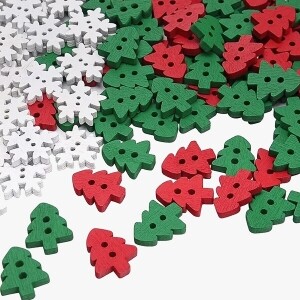 크리스마스 장식 나무단추 50개 세트3 (set)