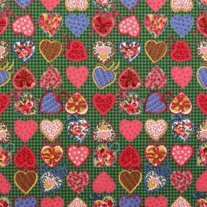 [유와] 크리스마스 하트 셔팅 프린트원단 - 그린 (1/4yd) 829974-A (개)