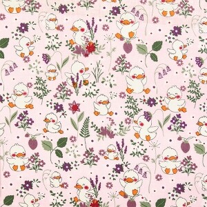 [코튼프린트] 대폭 스마일오리 프린트원단 - 핑크 (1/2Yd)