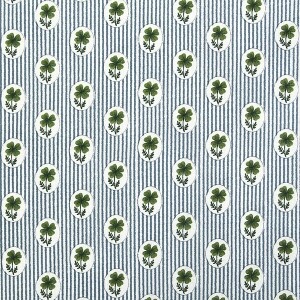 [코튼프린트] 대폭 네잎클로버 스트라이프 프린트원단 - 블루 (1/2Yd)