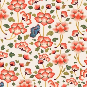 DTP 코튼 전통 활옷 자수 패턴 원단 D3 (아이보리) (1/2Yd)